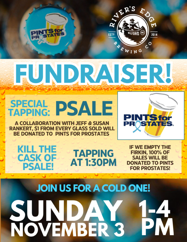 Pints for Prostates fundraiser on November 3rd, 1-5pm.